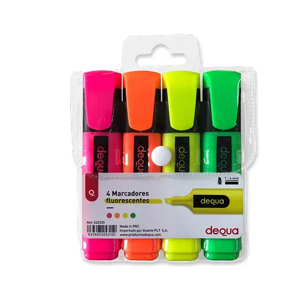 Marcador fluorescente Dequa – Trazo 1 / 4 mm – Colores surtidos – 4 ud –  Productos Dequa